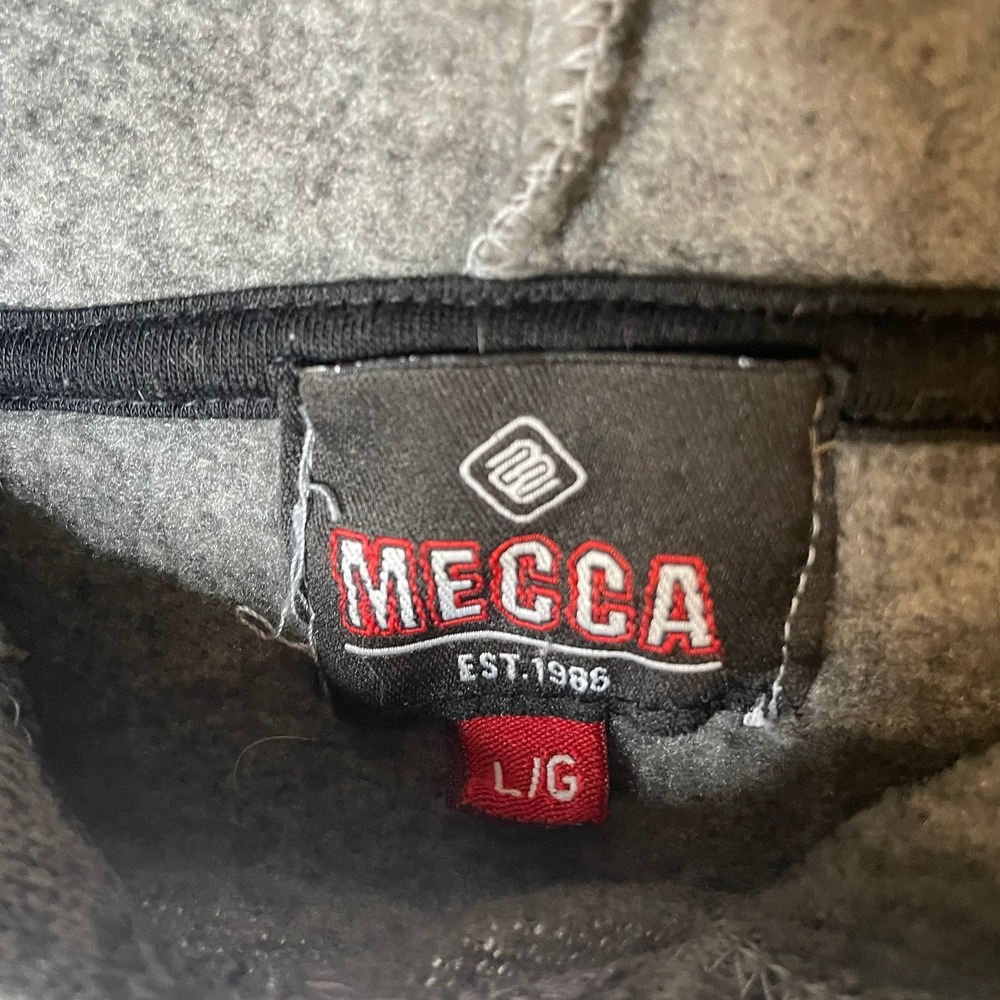 MECCA NYC Hoodie Mens Size L Heather Gray Logo Spell Out Streetwear Pullover - Picture 3 of 8